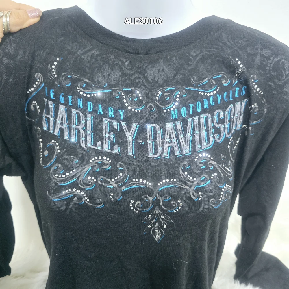 Harley-Davidson women's black translucent long-sleeved t-shirt rhinestone Large - Picture 13 of 17